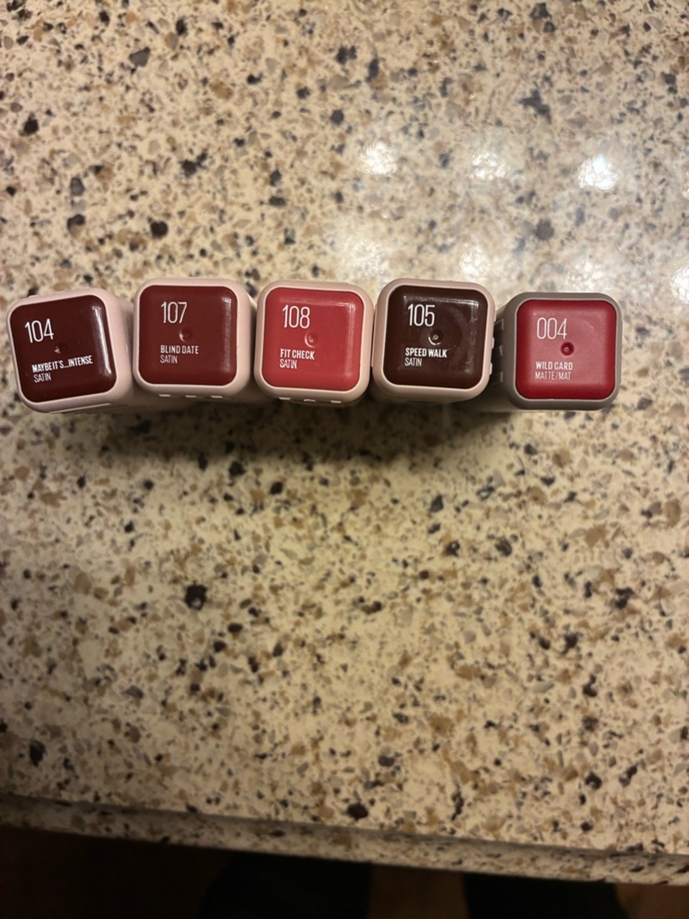Maybelline serum lipsticks- shades are 104 107 108 105 and 004